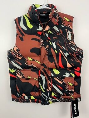 Spyder Down Puffer Vest Men’s Medium NWT 700 Fill Abstract Camo Ski Outdoor